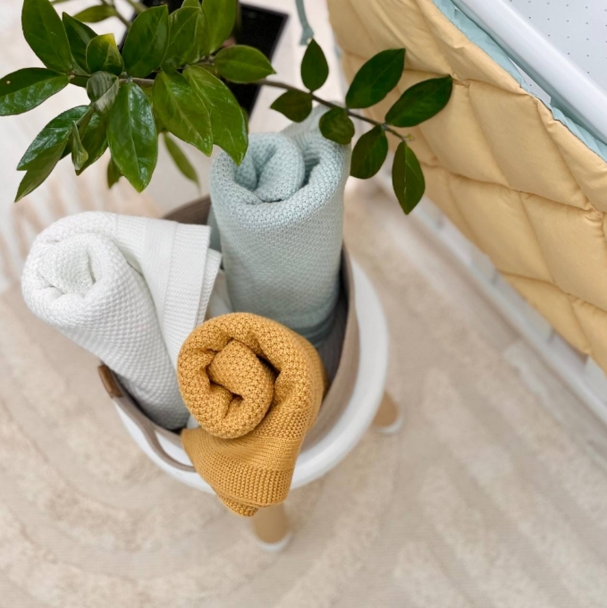 Protectie laterata patut bebe din 4 piese menta-mustar (2)